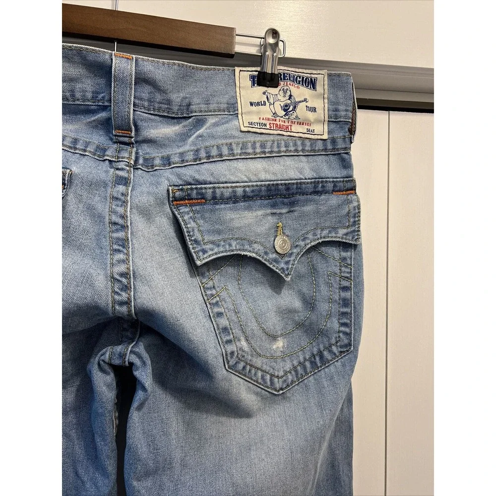 True Religion Jeans Men's 36x34 Blue Denim Straight w/Flaps Retro Rock Skater 34